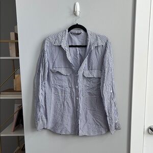 Zara Blue and White Casual Button Down Shirt with Classic Design